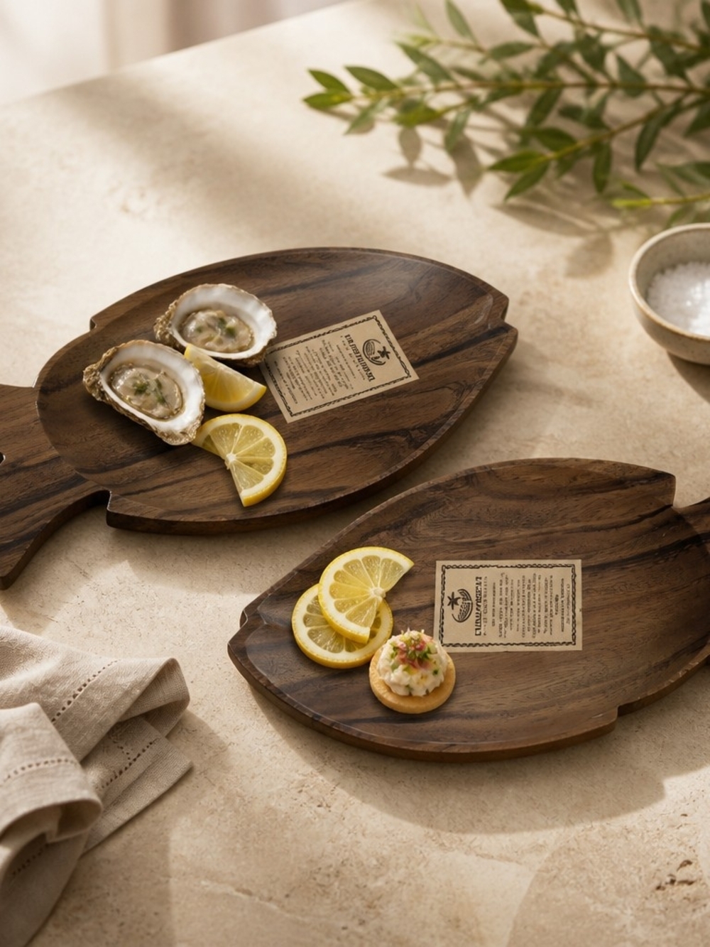 Set Of 2 Fish-Shaped Wooden Dish - Natural Brown - Picture 6 of 6
